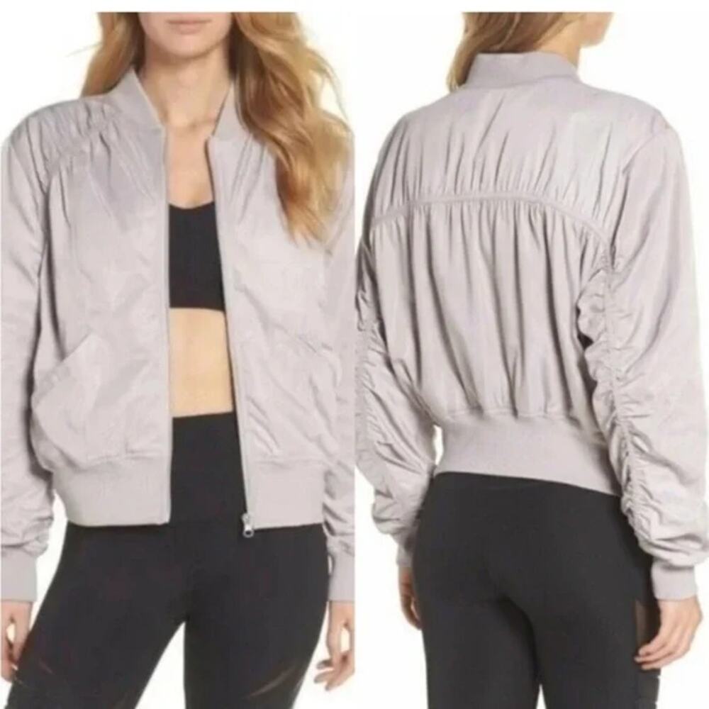 Zella Bomber Jacket Womens Plus Size 1X Gray Purple Long Sleeve Full Zip Pocket